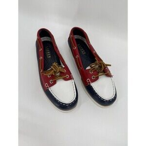 Ralph Lauren Yolanda Leather Red White Blue Loafers Boat Shoes Women's 7.5 B EUC